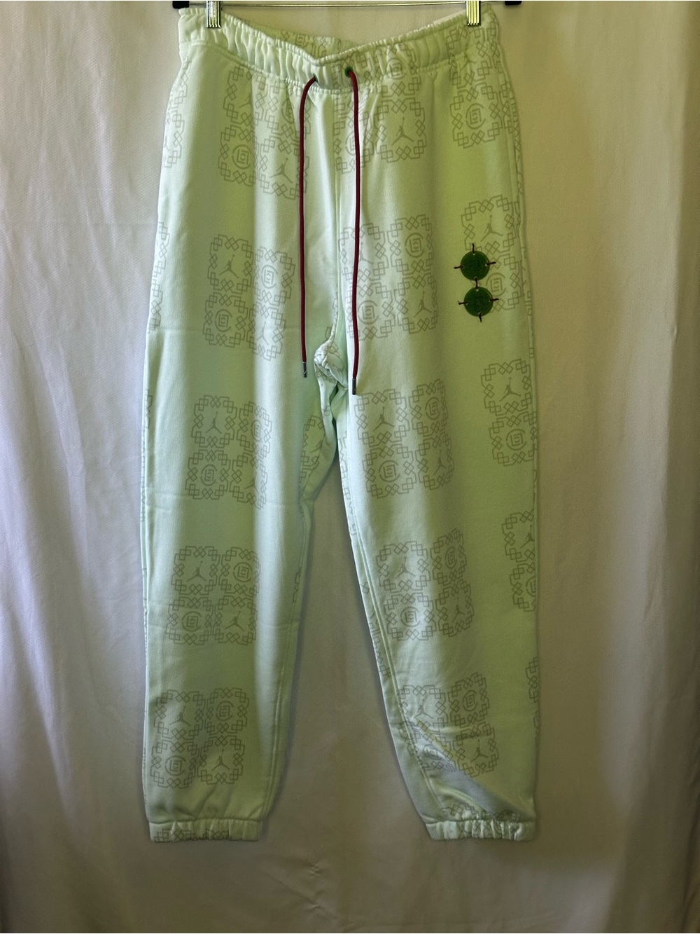 Nike Jordan X Clot AOP Fleece Pant,Barely Green/Light Silver/Stormred, Size L